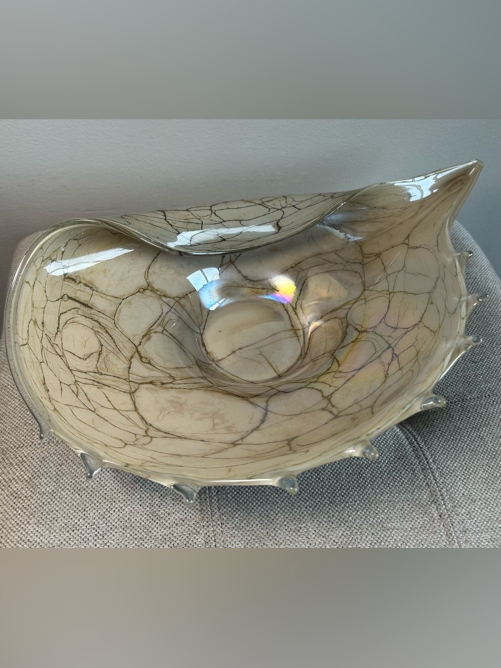 Krosno Jozefina Art Glass Conch Shell Large Centerpiece Bowl Handmade Poland